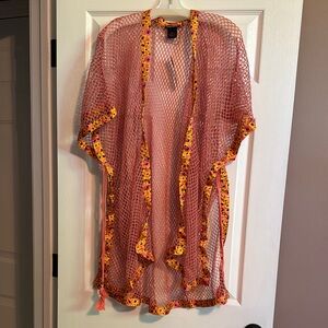 Steve Madden Pink Mesh Swim Coverup with Floral Trim
